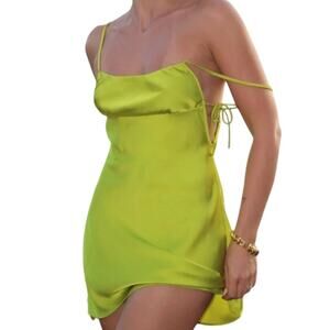 Rumored Meadow Mini Dress Citron Green Adjustable Side Tie Spaghetti Strap Small
